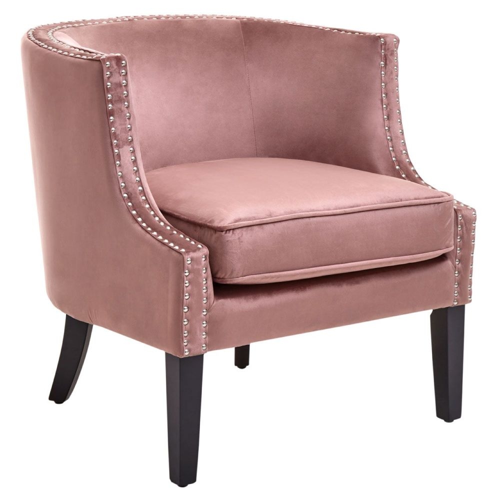 Product photograph of Roxana Pink Studded Accent Chair Velvet Fabric Upholstered With Black Wooden Legs from Choice Furniture Superstore.