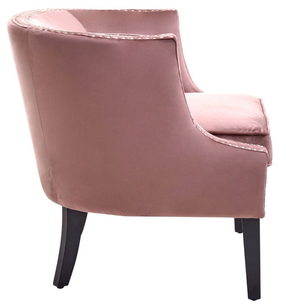 Product photograph of Roxana Pink Studded Accent Chair Velvet Fabric Upholstered With Black Wooden Legs from Choice Furniture Superstore.