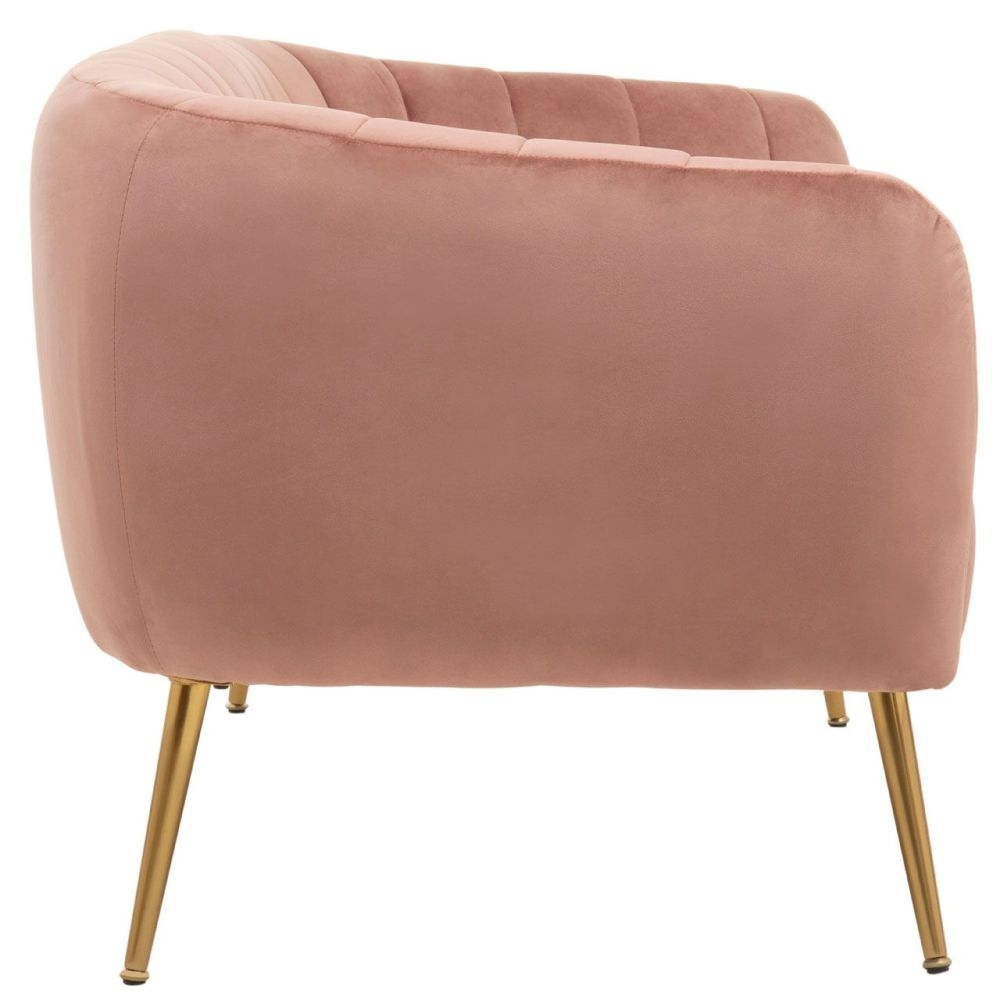 Product photograph of Roxana Pink 2 Seater Sofa Velvet Fabric Upholstered With Gold Metal Legs from Choice Furniture Superstore.