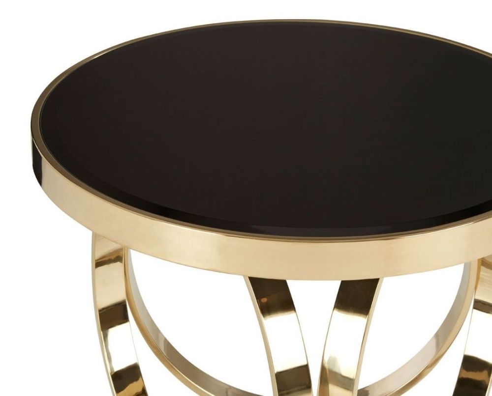 Product photograph of Rewey Black Glass Top Round Coffee Table With Ring Gold Base from Choice Furniture Superstore.