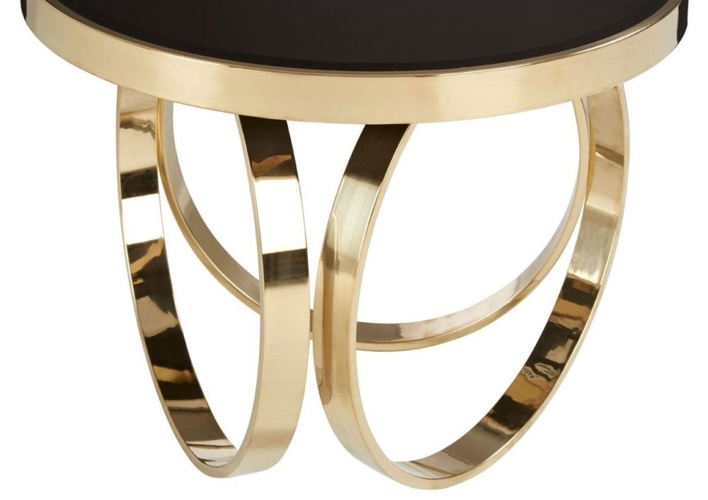 Product photograph of Rewey Black Glass Top Round Coffee Table With Ring Gold Base from Choice Furniture Superstore.