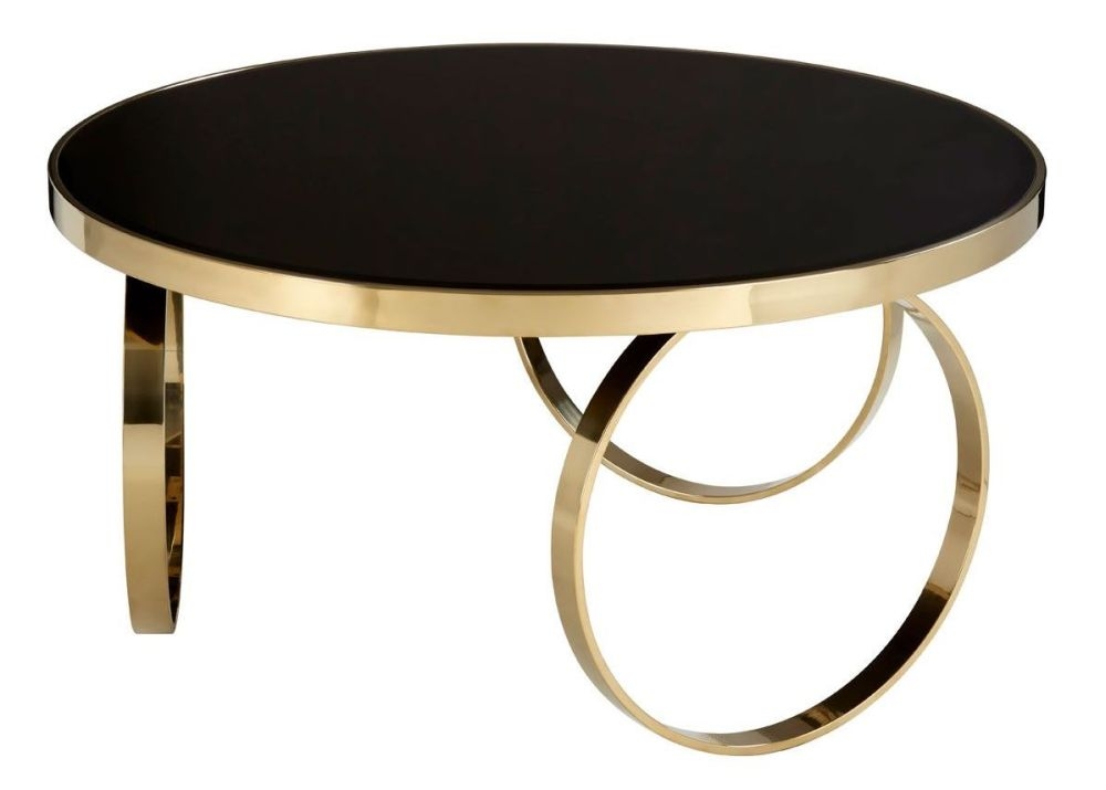 Product photograph of Rewey Black Glass Top Large Round Coffee Table With Ring Gold Base from Choice Furniture Superstore.