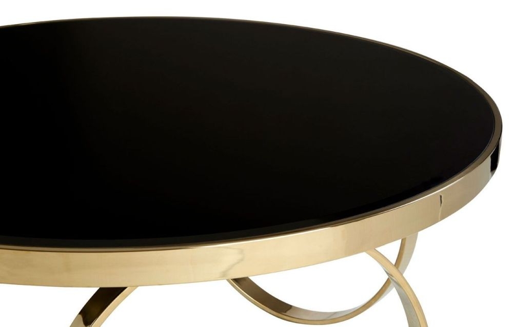 Product photograph of Rewey Black Glass Top Large Round Coffee Table With Ring Gold Base from Choice Furniture Superstore.