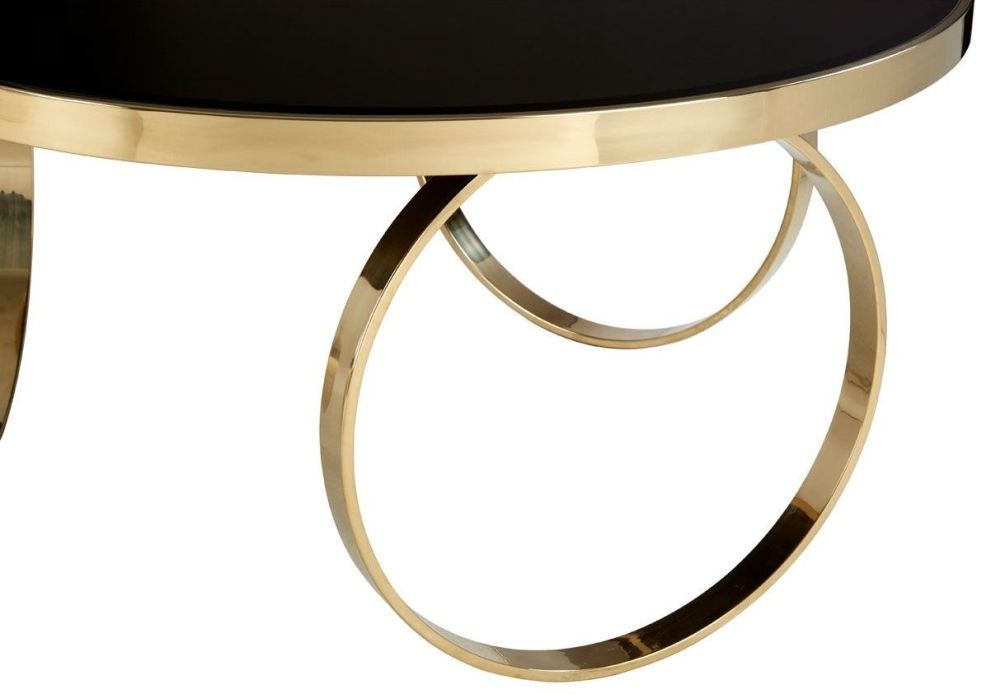 Product photograph of Rewey Black Glass Top Large Round Coffee Table With Ring Gold Base from Choice Furniture Superstore.