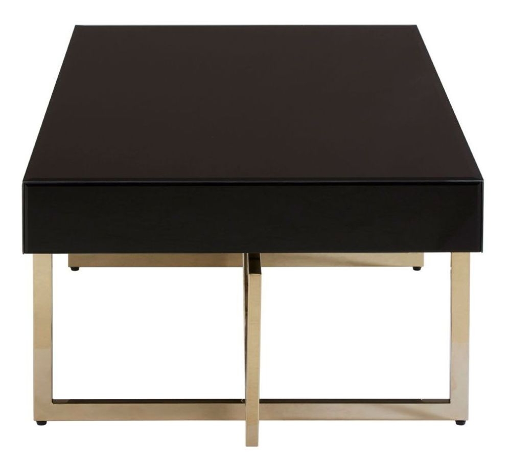 Product photograph of Rewey Black Glass Top Coffee Table With Gold Stainless Steel Legs from Choice Furniture Superstore.