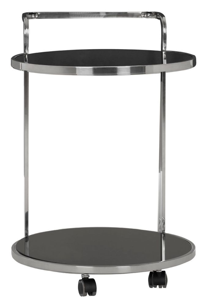 Product photograph of Artesia Black Glass And Chrome Drinks Trolley 2 Tier from Choice Furniture Superstore.