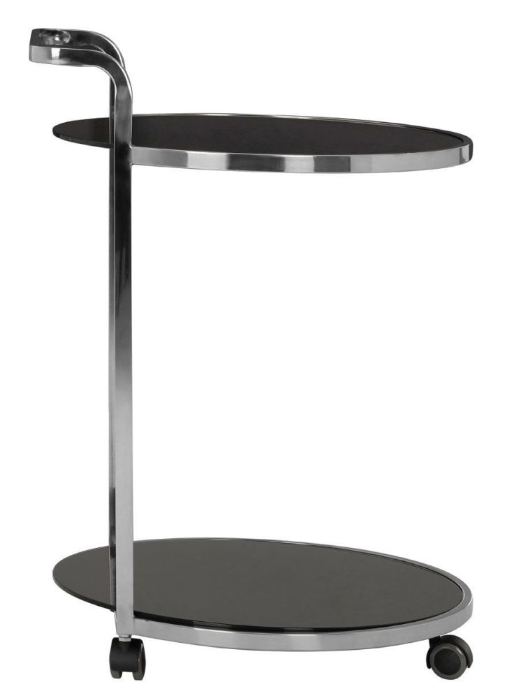 Product photograph of Artesia Black Glass And Chrome Drinks Trolley 2 Tier from Choice Furniture Superstore.