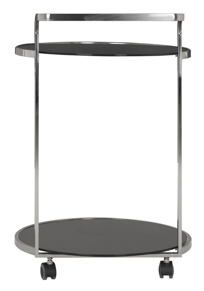 Product photograph of Artesia Black Glass And Chrome Drinks Trolley 2 Tier from Choice Furniture Superstore.