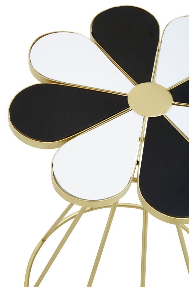 Product photograph of Jordan Black And White Petal Flower Shape End Table With Gold Frame from Choice Furniture Superstore.