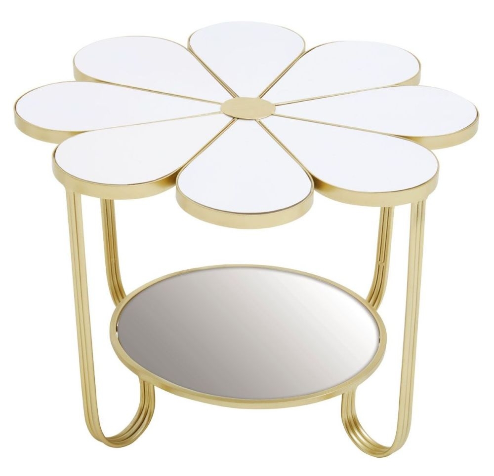 Product photograph of Jordan White Petal Flower Shape Side Table With Gold Frame from Choice Furniture Superstore.
