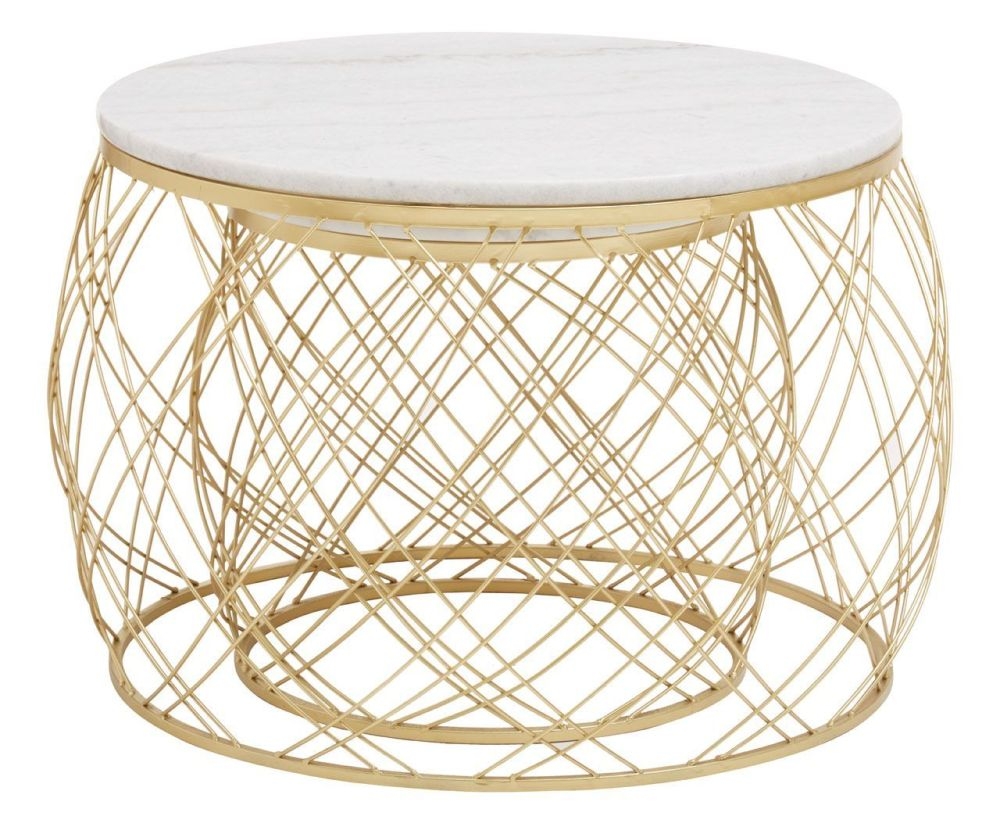 Product photograph of Jordan Set Of 2 White Marble Round Side Tables With Geomatric Base from Choice Furniture Superstore.
