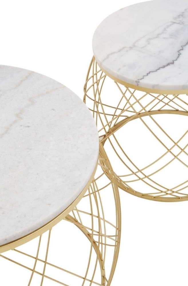 Product photograph of Jordan Set Of 2 White Marble Round Side Tables With Geomatric Base from Choice Furniture Superstore.