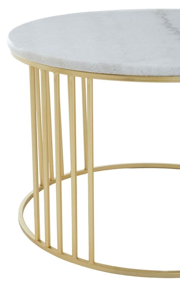 Product photograph of Jordan White Marble Top Round Side Tables With Gold Frame Set Of 2 from Choice Furniture Superstore.