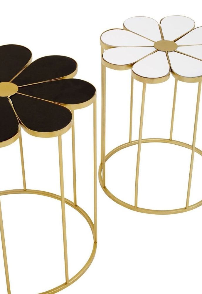 Product photograph of Jordan Black And White Petal Flower Shape Side Table With Gold Frame Set Of 2 from Choice Furniture Superstore.
