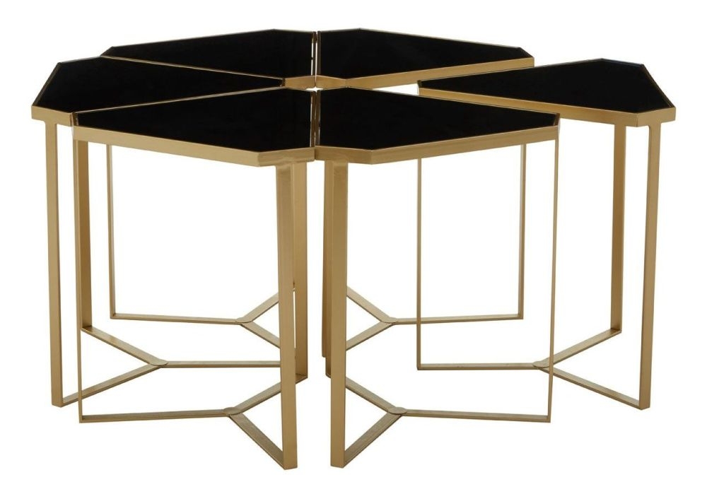 Product photograph of Jordan Black Glass Top Table Set With Gold Frame Set Of 6 from Choice Furniture Superstore.