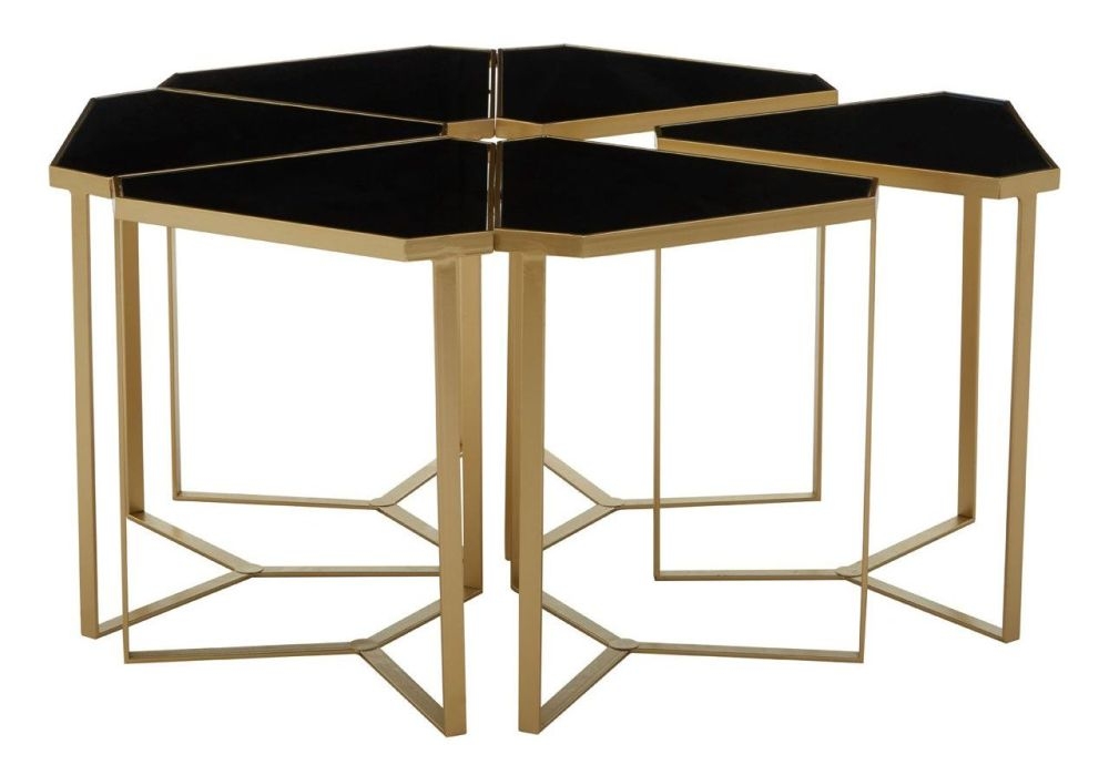 Product photograph of Jordan 6 Peices Black Glass Flower Table Set from Choice Furniture Superstore.