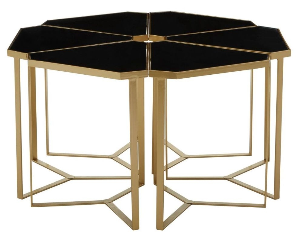 Product photograph of Jordan Black Glass Top Table Set With Gold Frame Set Of 6 from Choice Furniture Superstore.