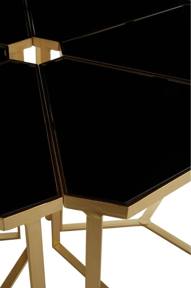 Product photograph of Jordan Black Glass Top Table Set With Gold Frame Set Of 6 from Choice Furniture Superstore.