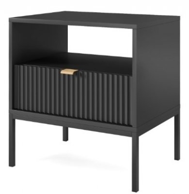 Product photograph of Kiron Black Ribbed 1 Drawer Bedside Cabinet from Choice Furniture Superstore.