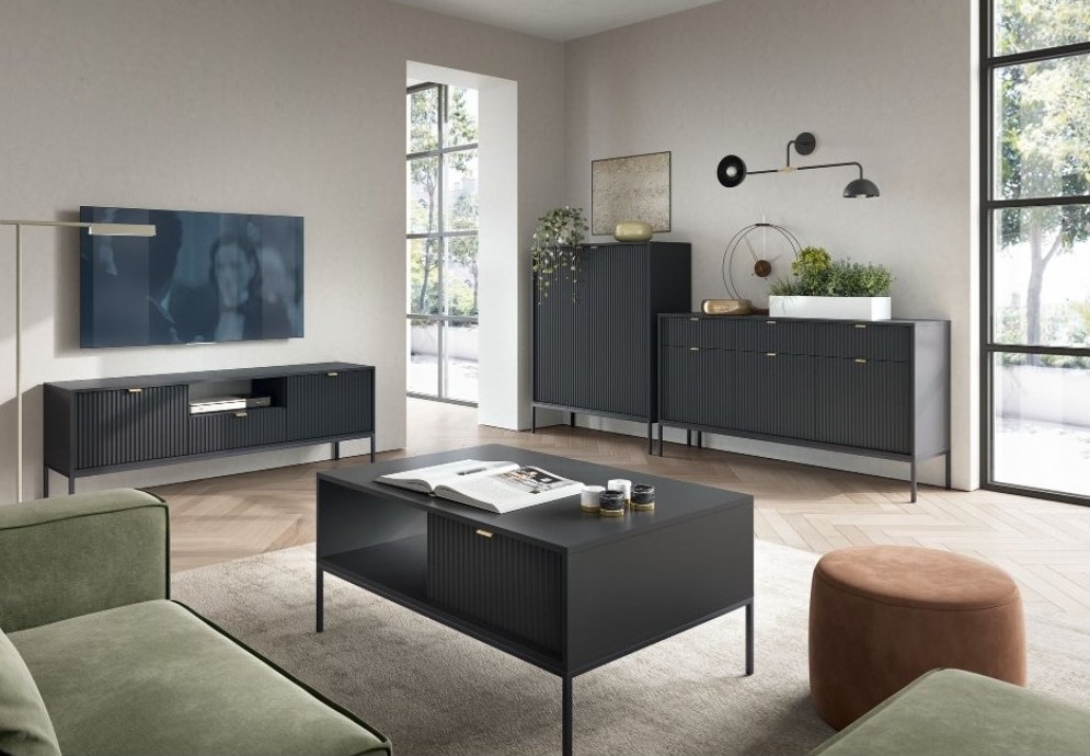Product photograph of Kiron Black Ribbed 1 Drawer Bedside Cabinet from Choice Furniture Superstore.