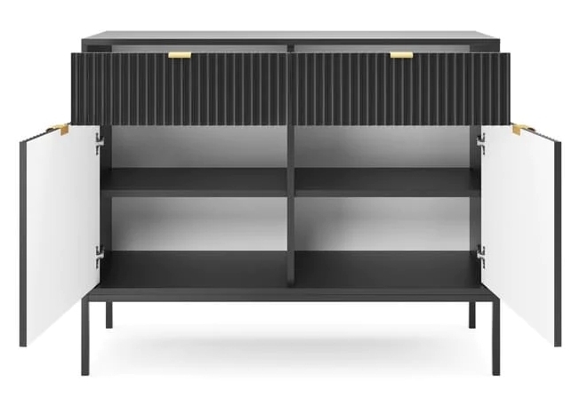 Product photograph of Kiron Black Ribbed 2 Door Small Sideboard from Choice Furniture Superstore.
