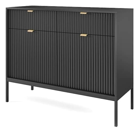 Product photograph of Kiron Black Ribbed 2 Door Small Sideboard from Choice Furniture Superstore.