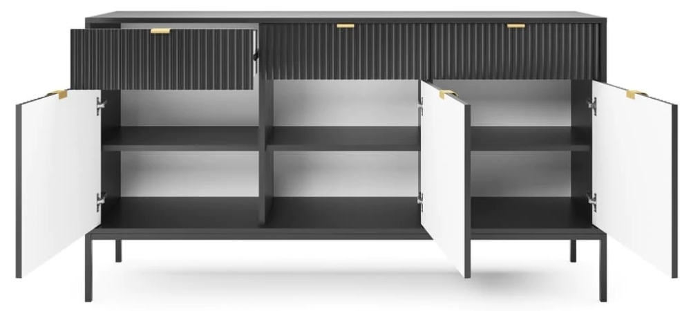Product photograph of Kiron Black Ribbed 3 Door Medium Sideboard from Choice Furniture Superstore.