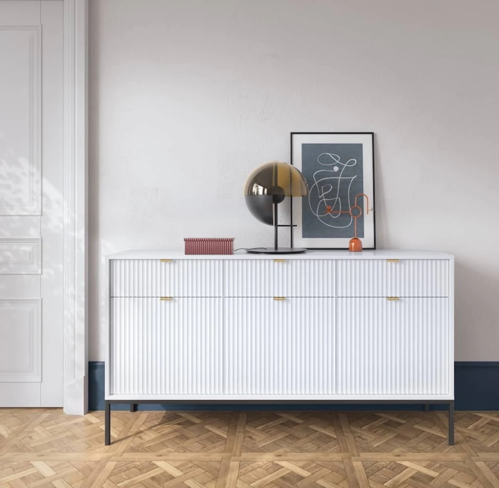Product photograph of Nova 3 Door 3 Drawer Large Sideboard - Comes In White Matt Black Matt And Grey Matt Options from Choice Furniture Superstore.