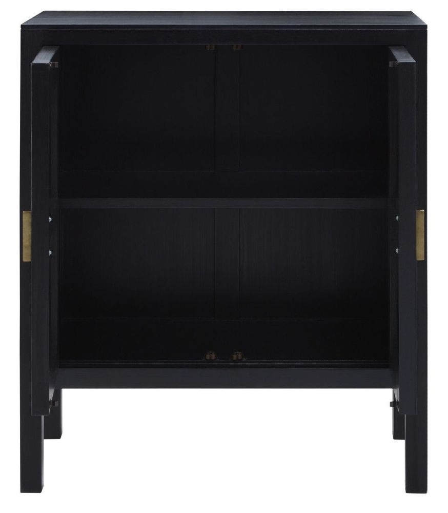 Product photograph of Achille Black Compact Small Sideboard 75cm W With 2 Rattan Doors from Choice Furniture Superstore.
