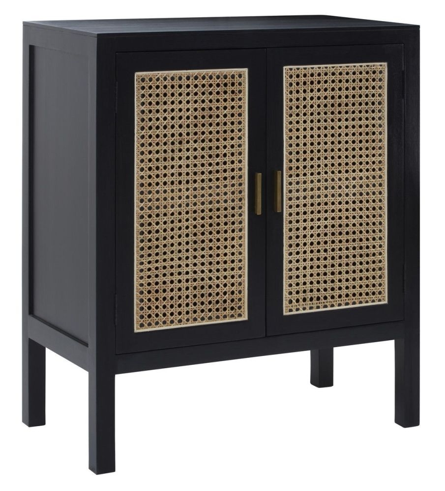 Product photograph of Achille Black Compact Sideboard 75cm W With 2 Rattan Doors from Choice Furniture Superstore.