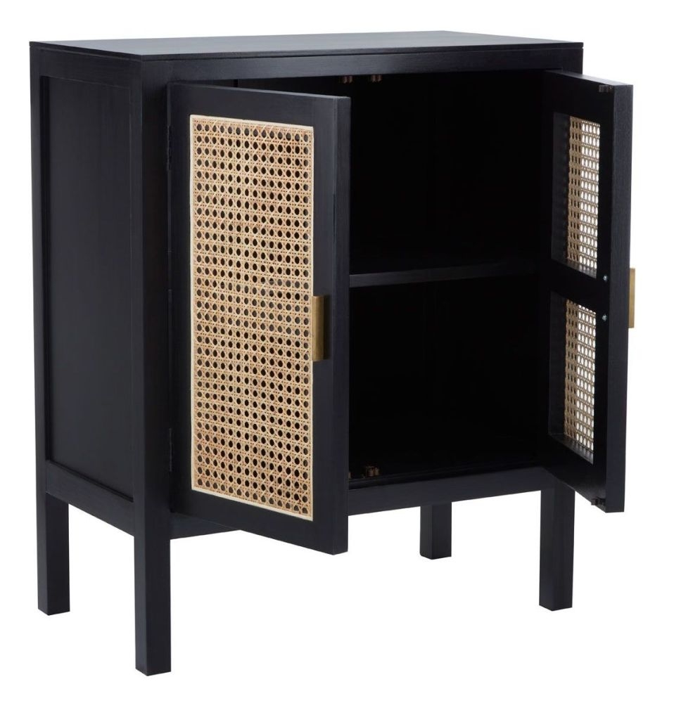 Product photograph of Achille Black Compact Sideboard 75cm W With 2 Rattan Doors from Choice Furniture Superstore.