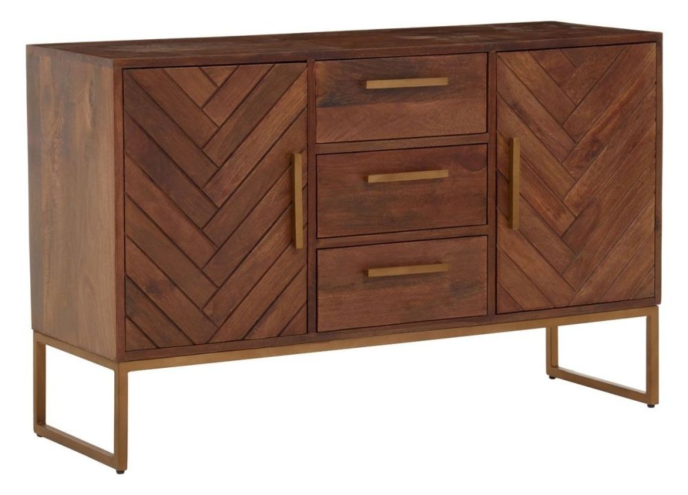 Product photograph of Ridge Brown Mango Wood Herringbone Medium Sideboard 120cm W With 2 Doors And 3 Drawers from Choice Furniture Superstore.
