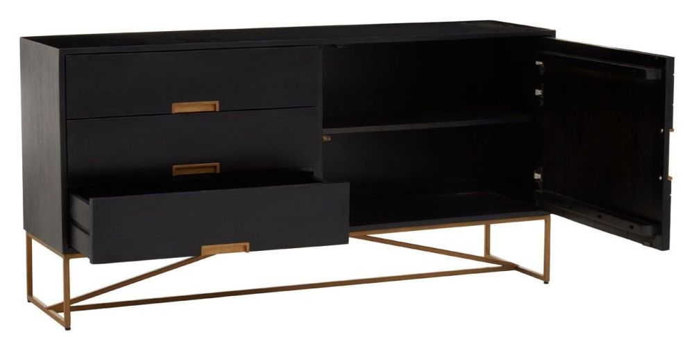 Product photograph of Jonesburg Black Mango Wood Medium Sideboard 150cm W With 1 Door And 3 Drawers from Choice Furniture Superstore.
