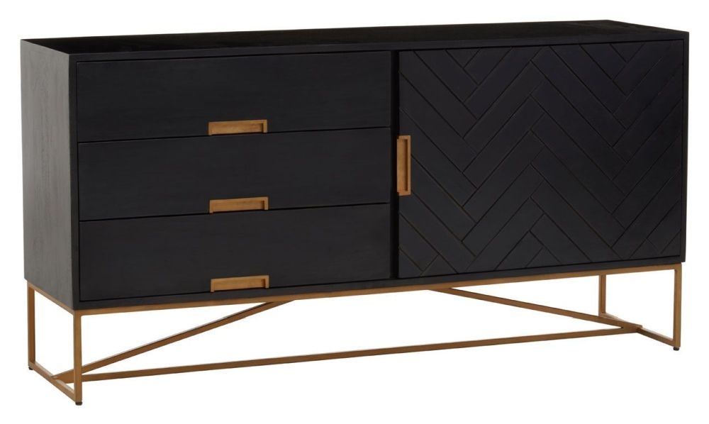 Product photograph of Jonesburg Black Mango Wood Medium Sideboard 150cm W With 1 Door And 3 Drawers from Choice Furniture Superstore.