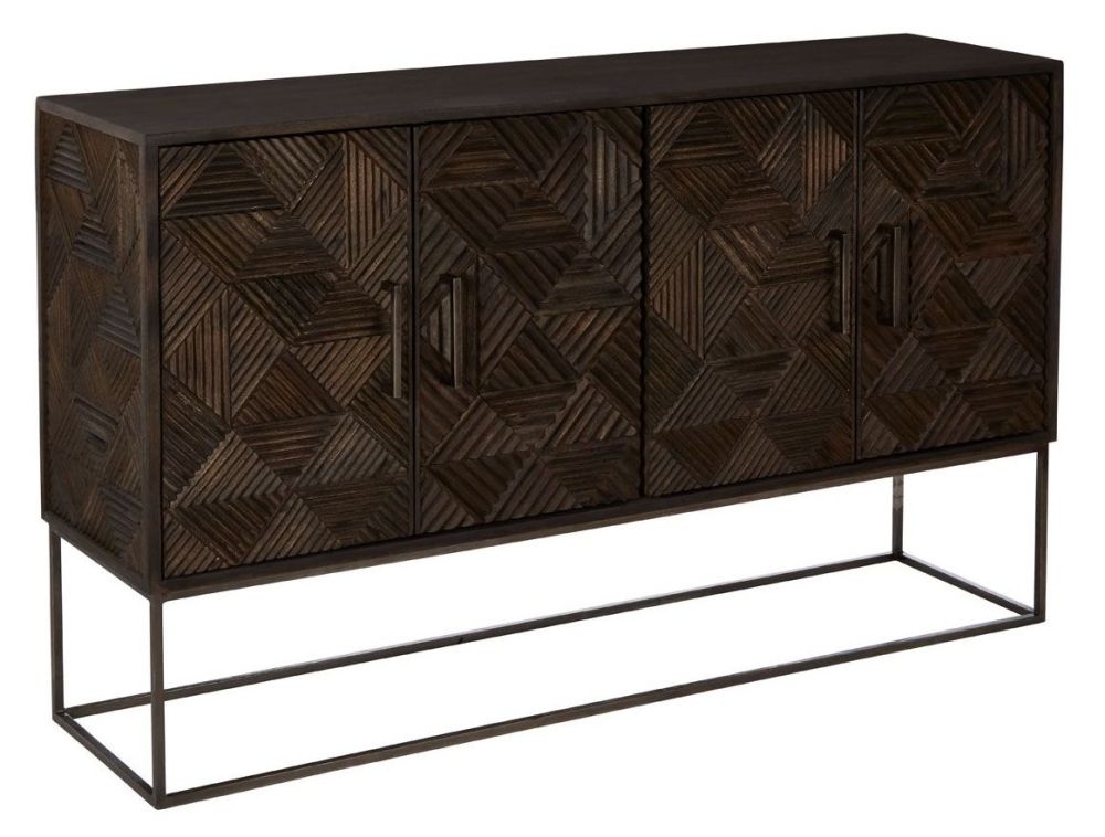 Product photograph of Gila Solid Mango Wood Geometric Medium Sideboard 150cm W With 4 Doors from Choice Furniture Superstore.