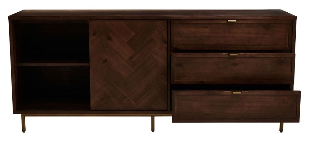 Product photograph of Thorpe Dark Brown Herringbone Large Sideboard 180cm W With 2 Doors And 3 Drawers from Choice Furniture Superstore.