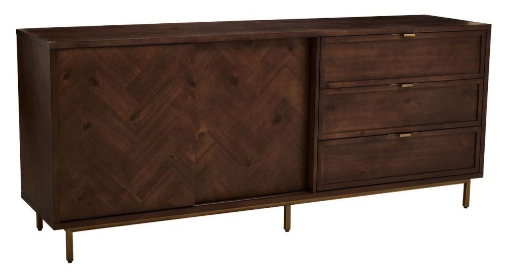 Product photograph of Thorpe Dark Brown Herringbone Large Sideboard 180cm W With 2 Doors And 3 Drawers from Choice Furniture Superstore.