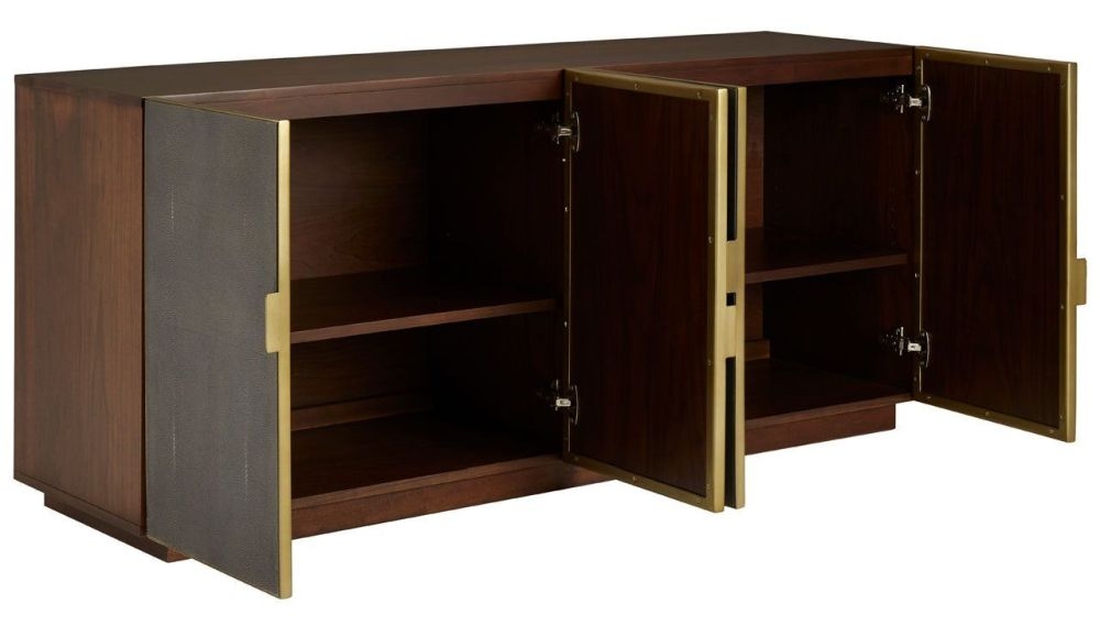 Product photograph of Lefors Walnut And Shagreen Large Sideboard 160cm W With 4 Doors from Choice Furniture Superstore.