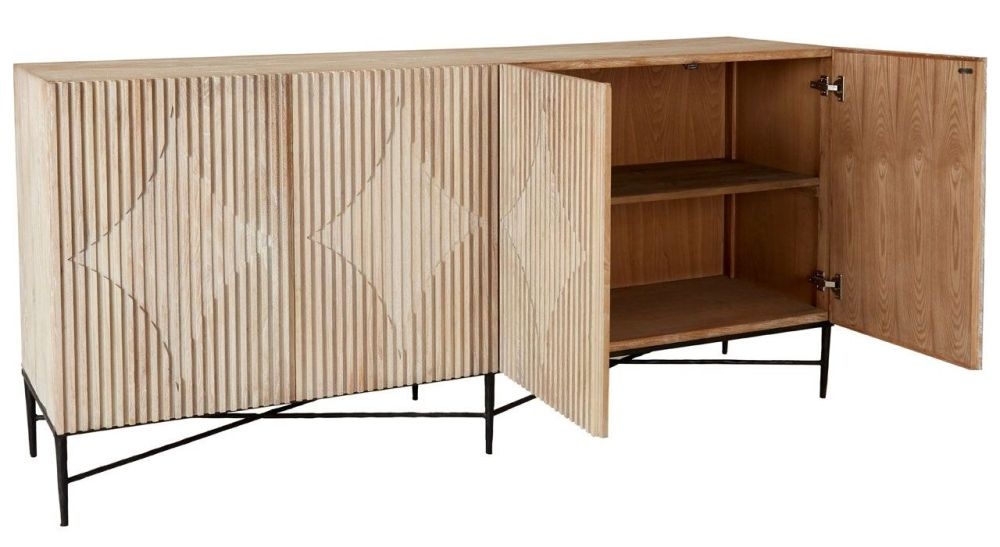 Product photograph of Vincent Natural Elm Wood Extra Large Sideboard 200cm W With 4 Doors from Choice Furniture Superstore.