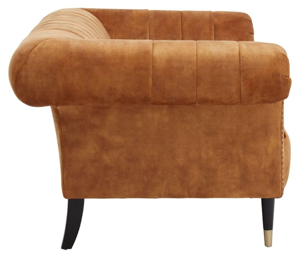Product photograph of Briar Brown 2 Seater Sofa Velvet Fabric Upholstered With Black Wooden Gold Cone Trim Legs from Choice Furniture Superstore.