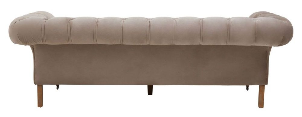 Product photograph of Roper Natural 3 Seater Chesterfield Sofa Studded Velvet Fabric Upholstered With Carved Legs from Choice Furniture Superstore.