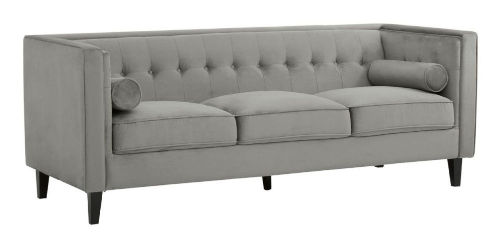 Product photograph of Jansen Grey 3 Seater Sofa Velvet Fabric Upholstered from Choice Furniture Superstore.