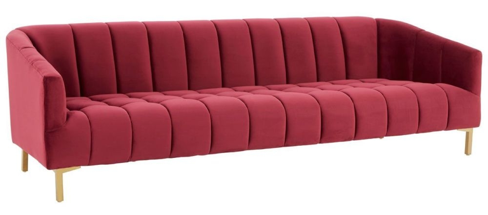 Product photograph of Aurelia Wine 3 Seater Sofa Velvet Fabric Upholstered With Gold Legs from Choice Furniture Superstore.