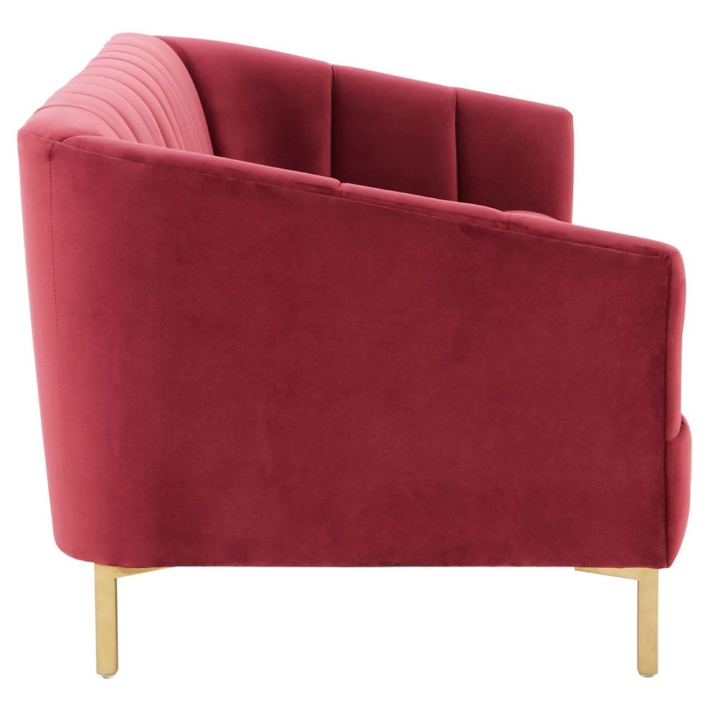 Product photograph of Aurelia Wine 3 Seater Sofa Velvet Fabric Upholstered With Gold Legs from Choice Furniture Superstore.