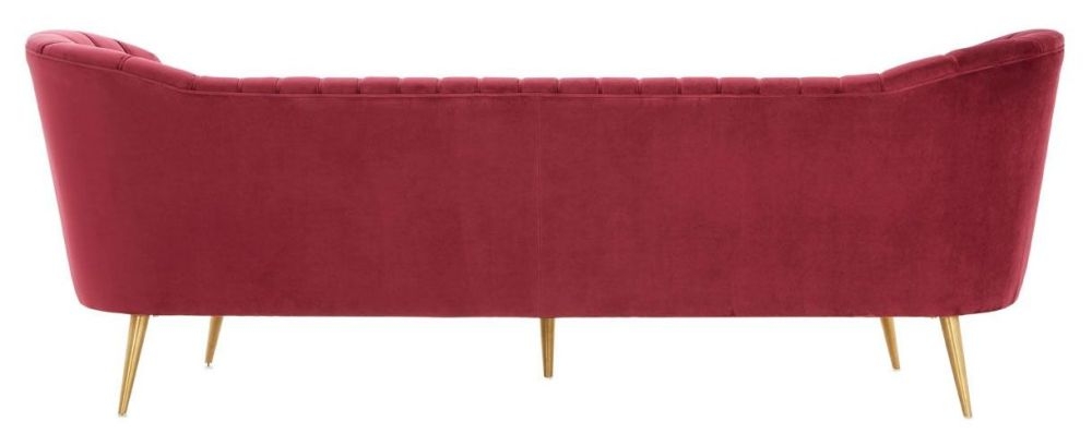 Product photograph of Mescal Wine 3 Seater Sofa Velvet Fabric Upholstered With Gold Legs from Choice Furniture Superstore.