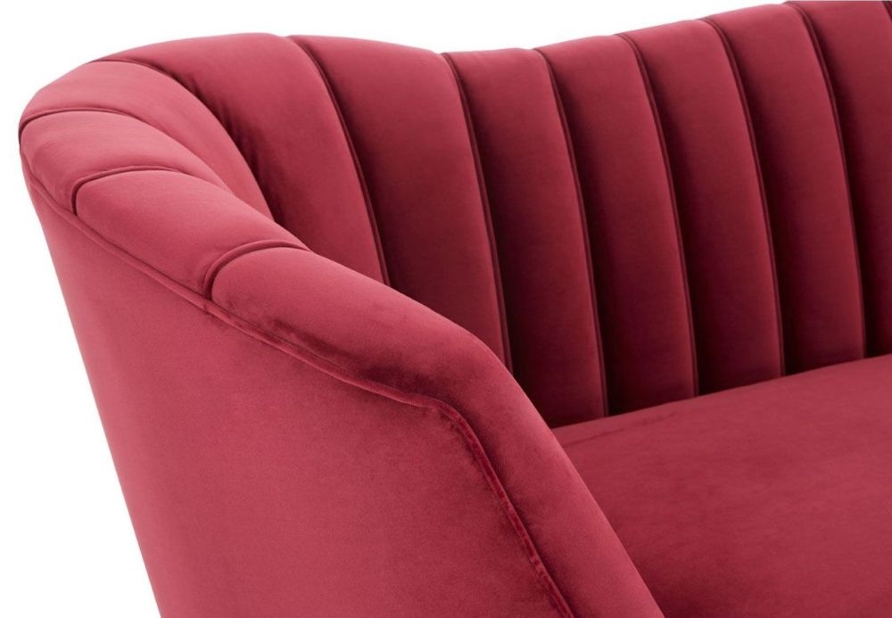 Mescal Wine 3 Seater Sofa, Velvet Fabric Upholstered with Gold Legs