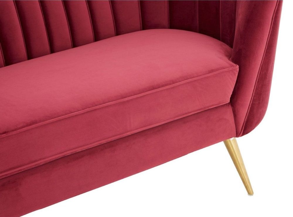 Mescal Wine 3 Seater Sofa, Velvet Fabric Upholstered with Gold Legs