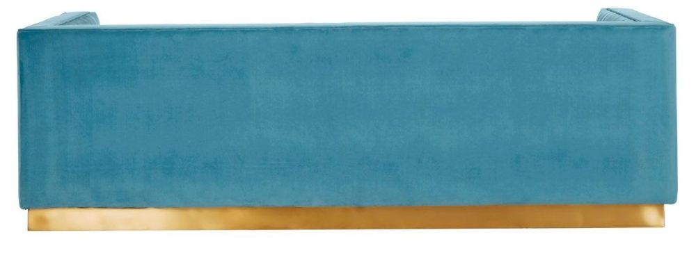 Product photograph of Piqua Light Blue 3 Seater Sofa Velvet Fabric Upholstered With Gold Base from Choice Furniture Superstore.