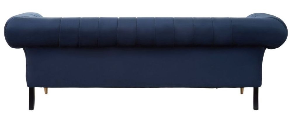 Product photograph of Briar Midnight Blue 3 Seater Chesterfield Sofa Velvet Fabric Upholstered With Black Wooden Gold Cone Trim Legs from Choice Furniture Superstore.