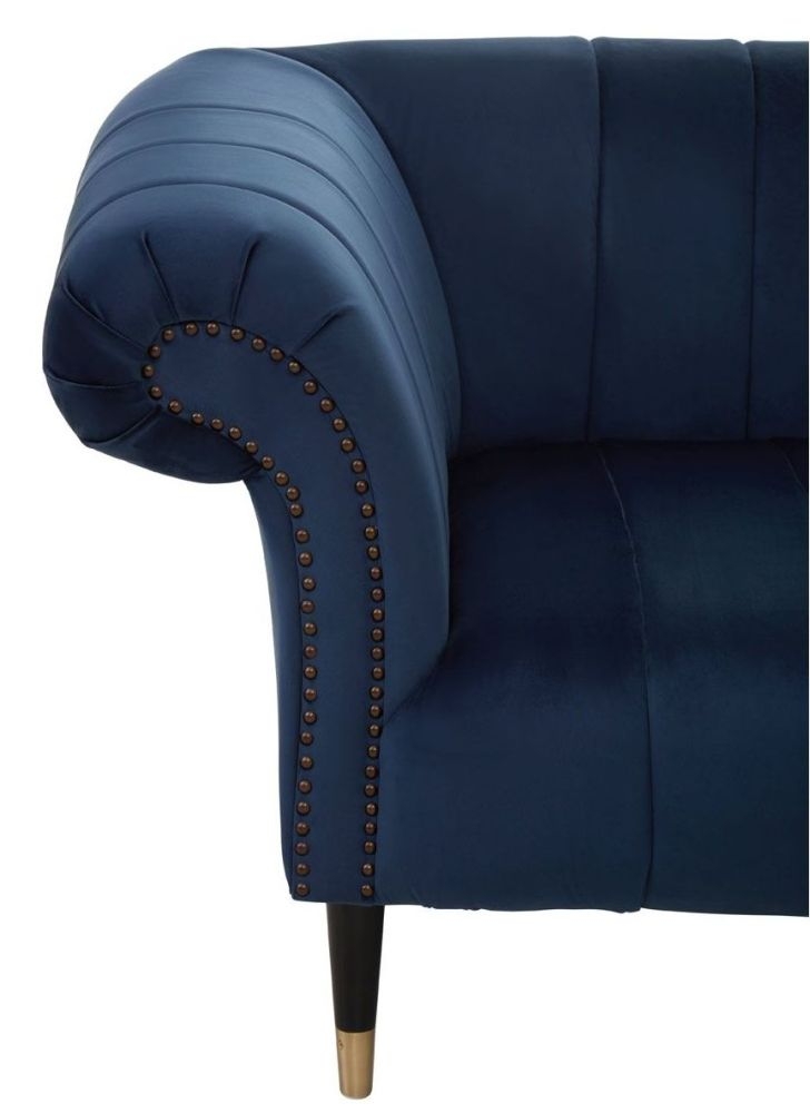 Product photograph of Briar Midnight Blue 3 Seater Chesterfield Sofa Velvet Fabric Upholstered With Black Wooden Gold Cone Trim Legs from Choice Furniture Superstore.